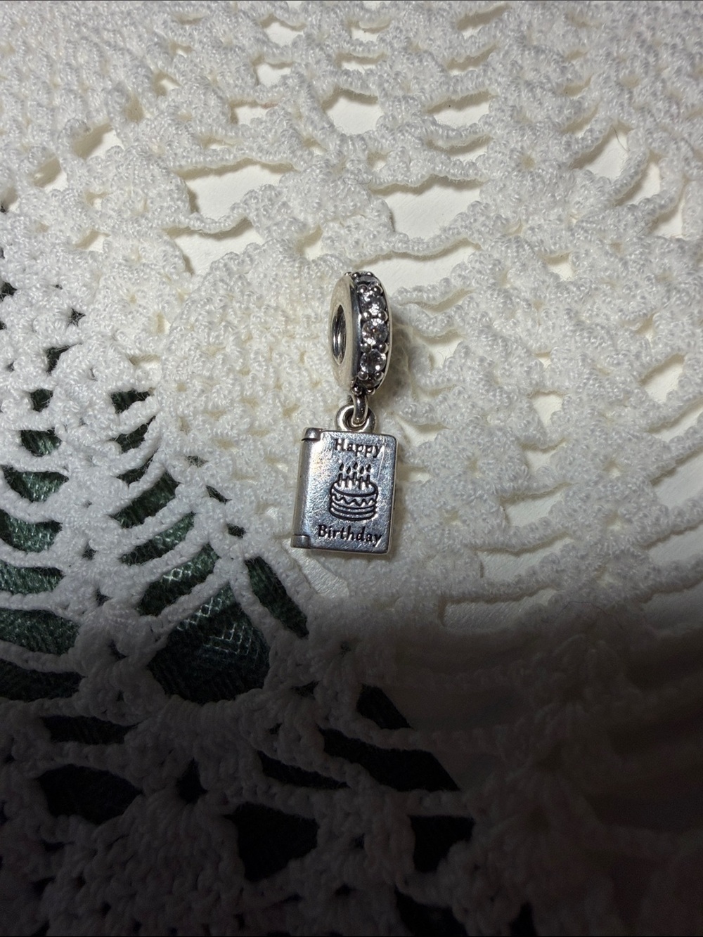 Pandora Sterling Silver Happy Birthday' Book Charm with Crystal Bail